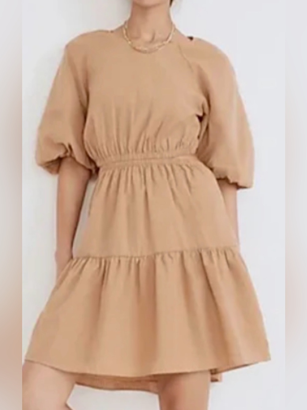 Madewell Seersucker Puff
Sleeve Cutout Mini Dress Tan Size XS